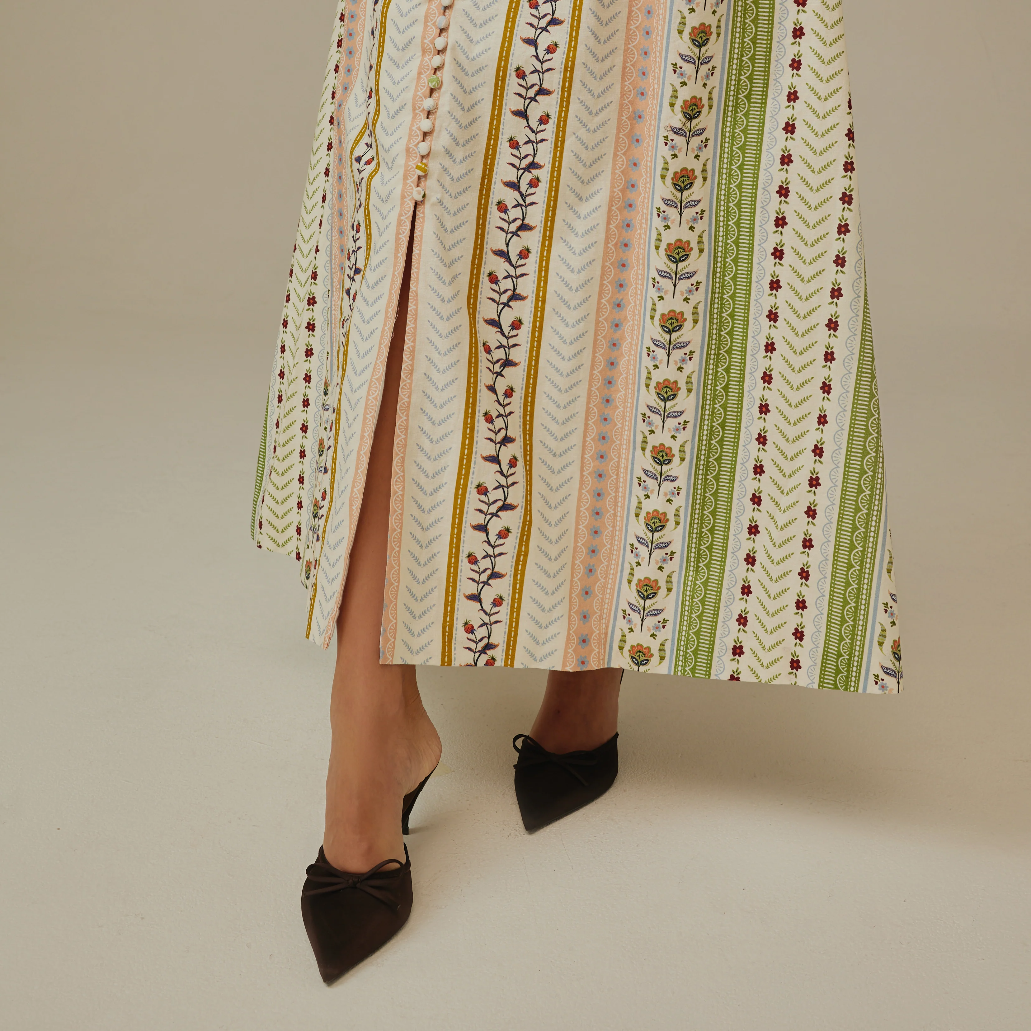 Striped Floral Linen Dress - Image 3