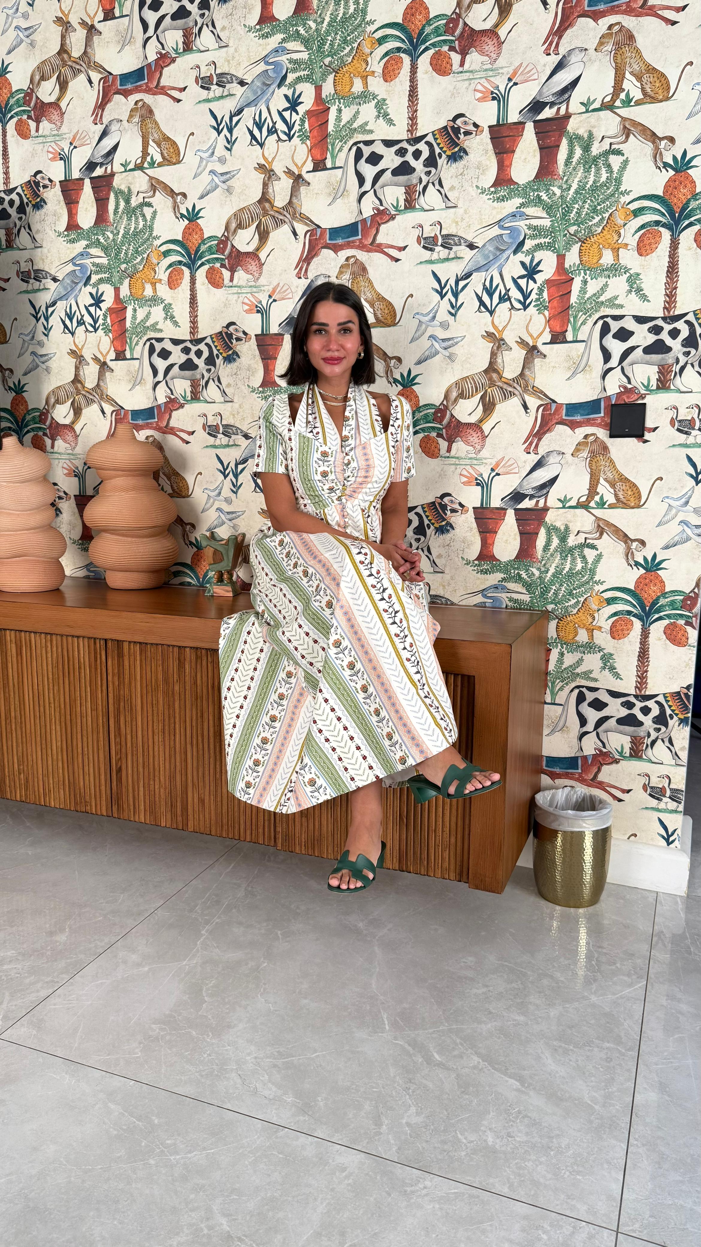 Striped Floral Linen Dress - Image 4