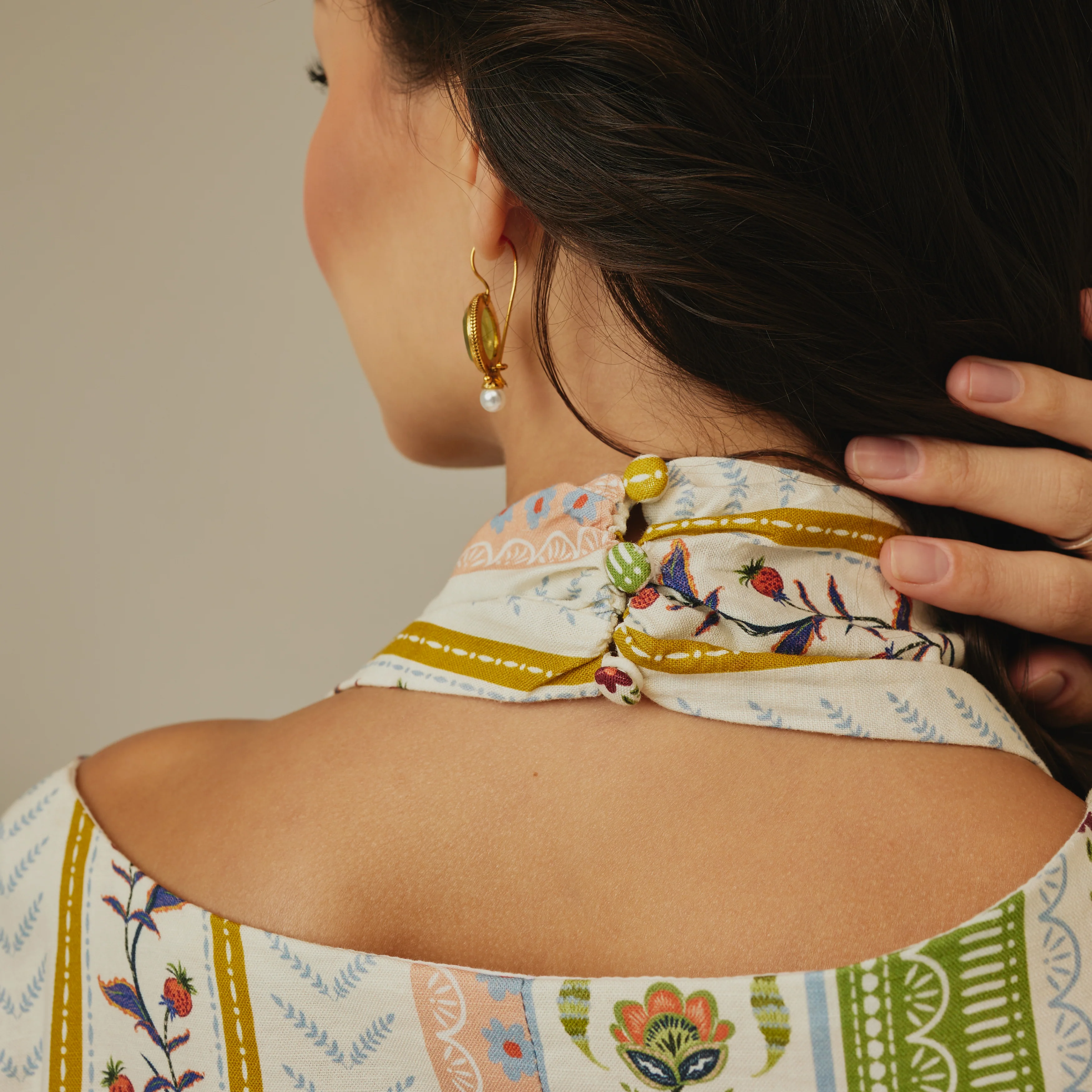 Striped Floral Linen Dress - Image 5