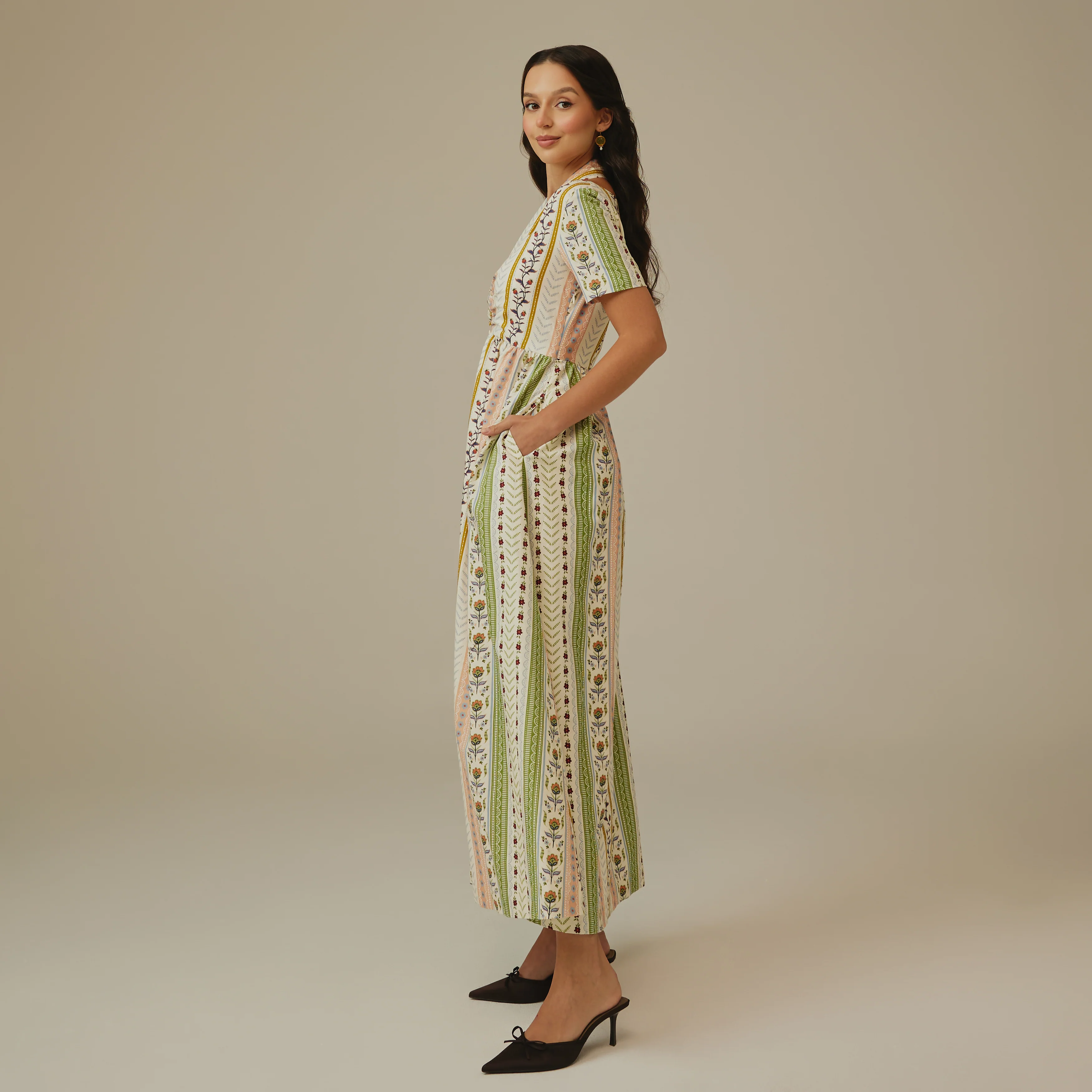 Striped Floral Linen Dress - Image 6