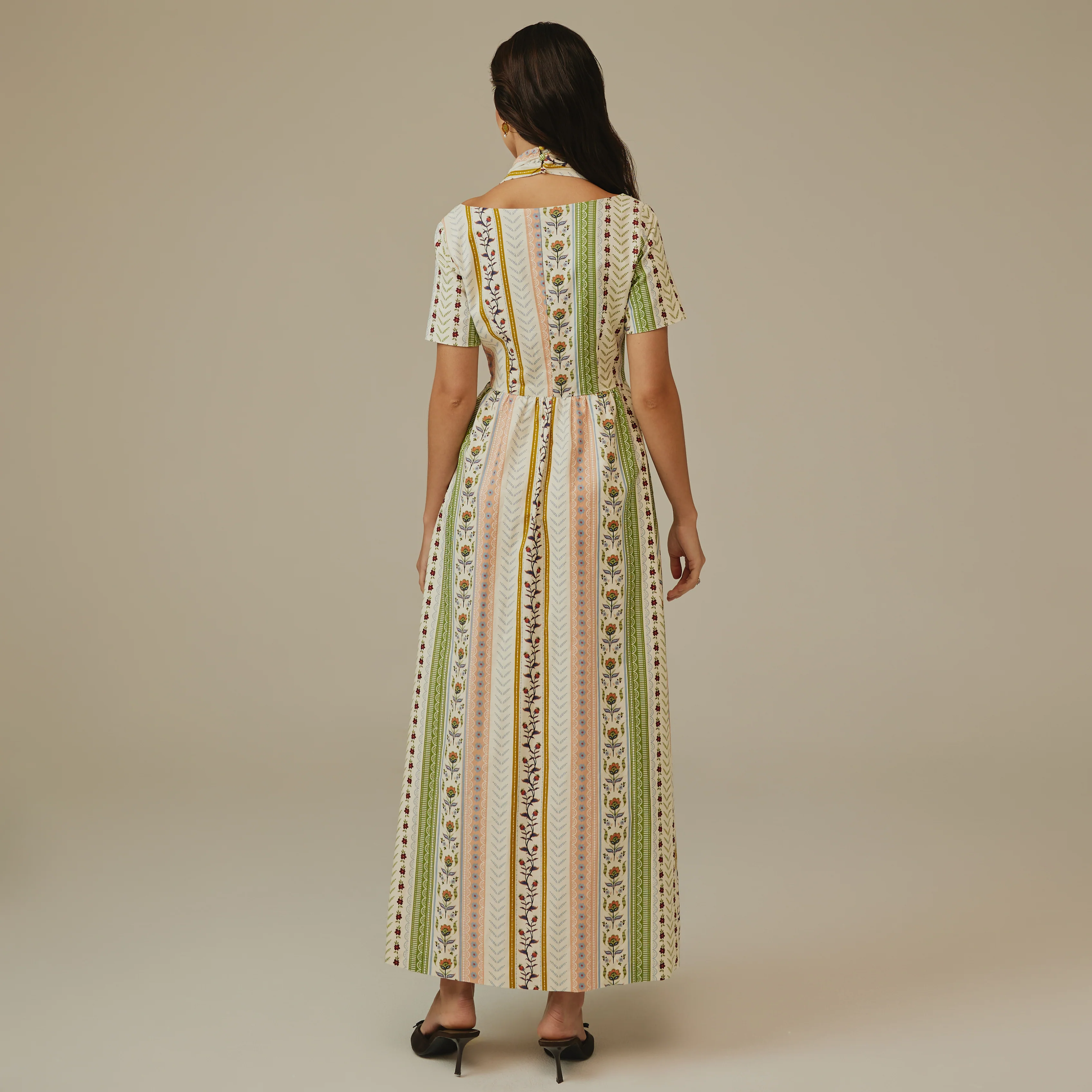 Striped Floral Linen Dress - Image 8