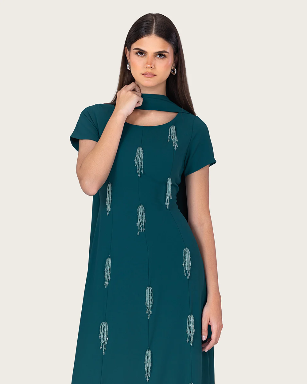 Teal Green Maxi Dress with Beaded Embellishments - Image 10