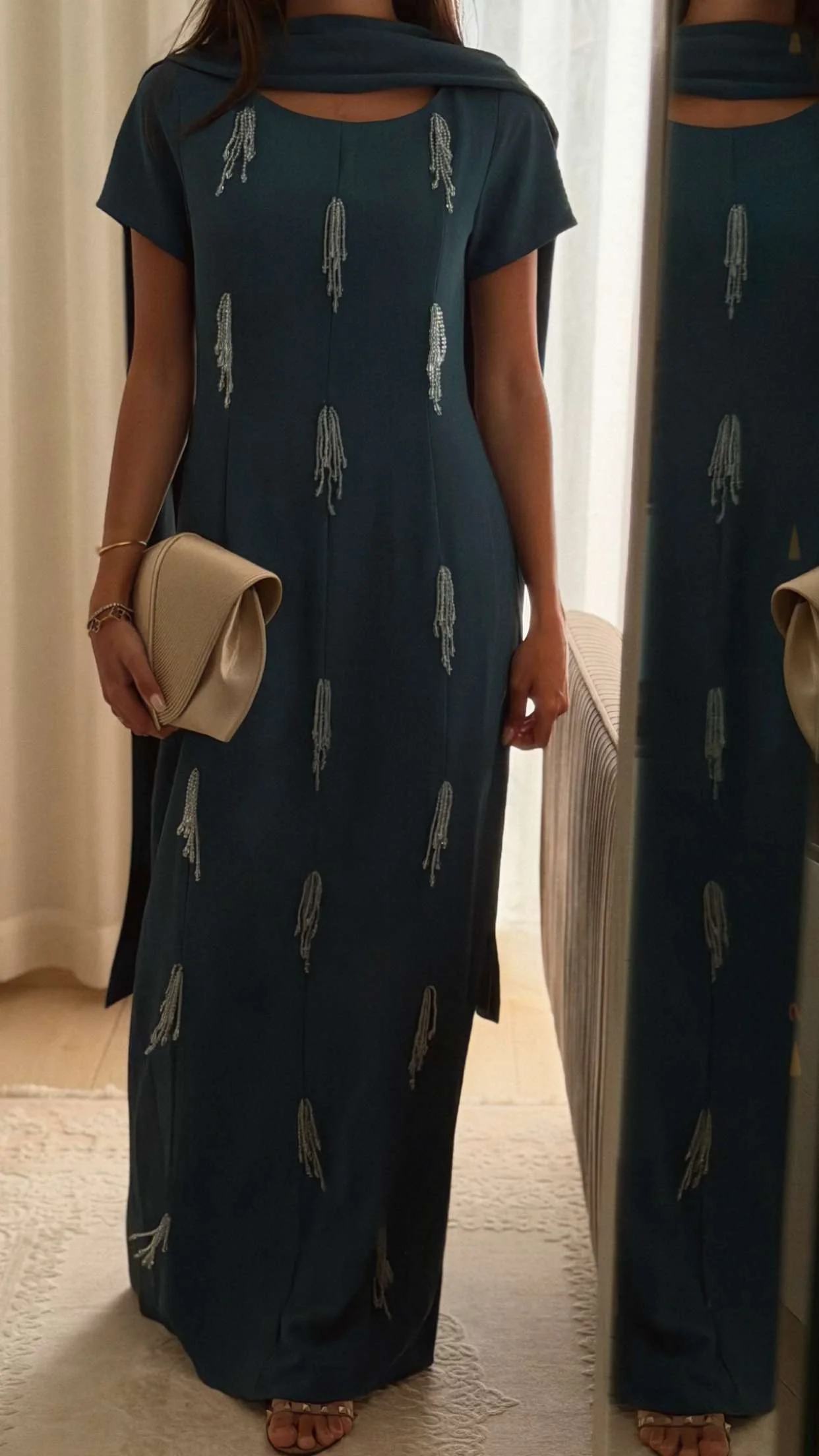 Teal Green Maxi Dress with Beaded Embellishments - Image 3