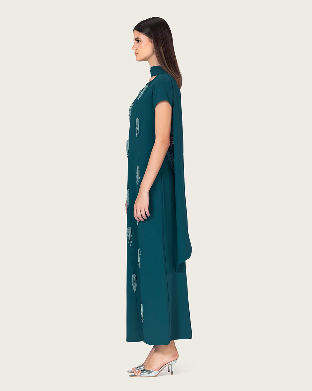 Teal Green Maxi Dress with Beaded Embellishments - Image 7