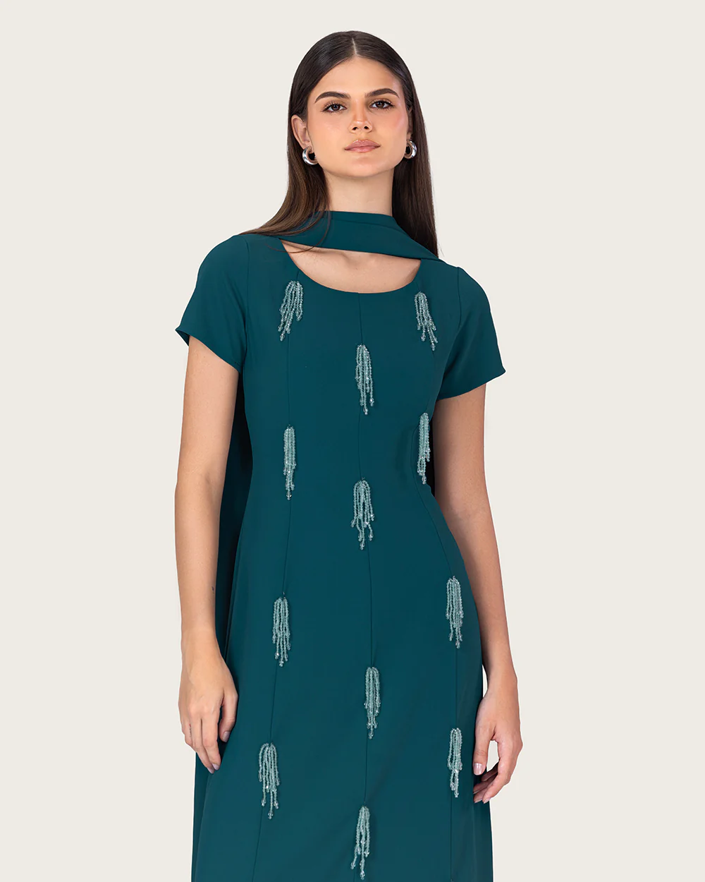 Teal Green Maxi Dress with Beaded Embellishments - Image 9