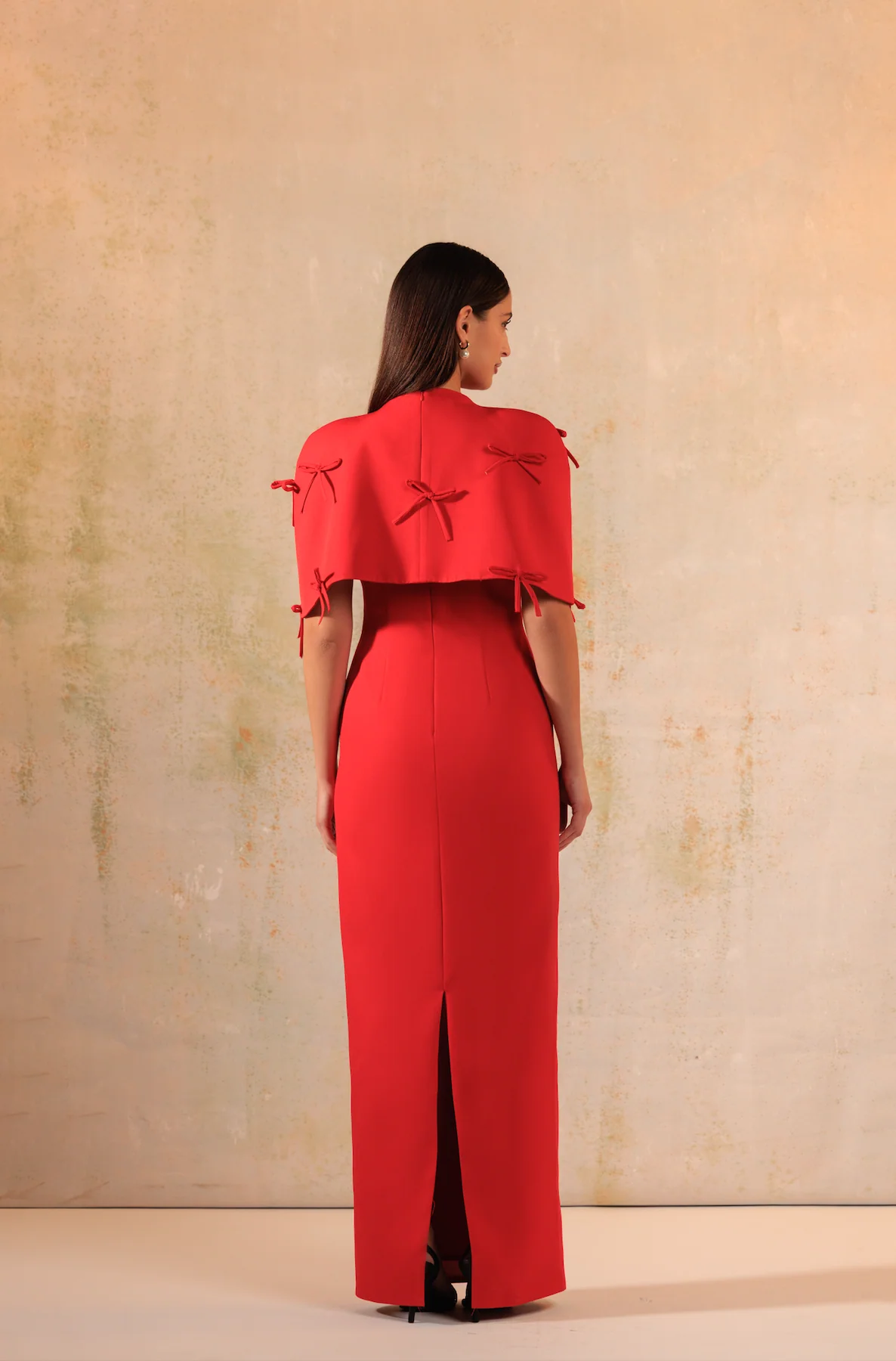 Red Maxi Crepe with Bow Decorations Dress - Image 4