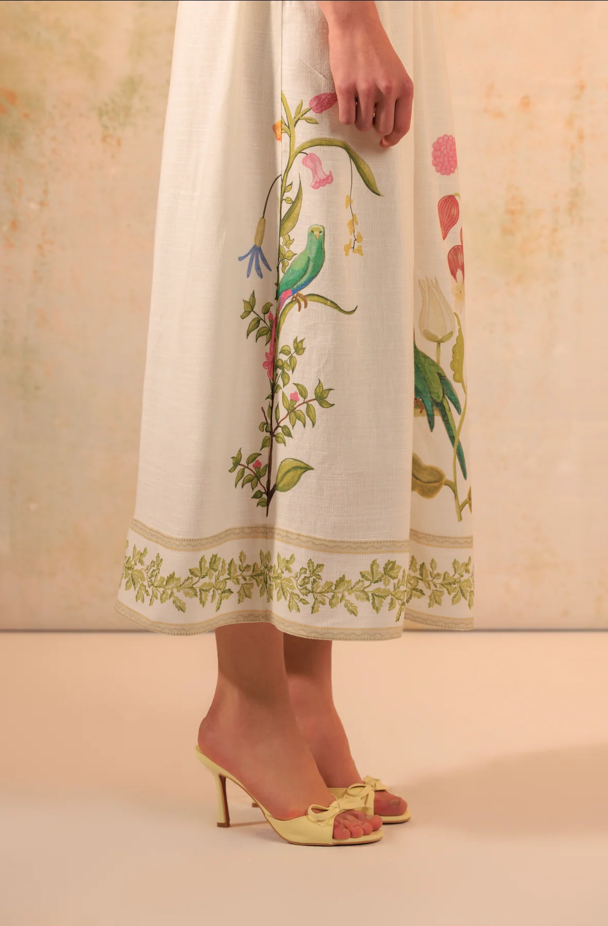 Tropical Harmony: Floral Placement Printed Linen Top & Midi Skirt Set - Image 4