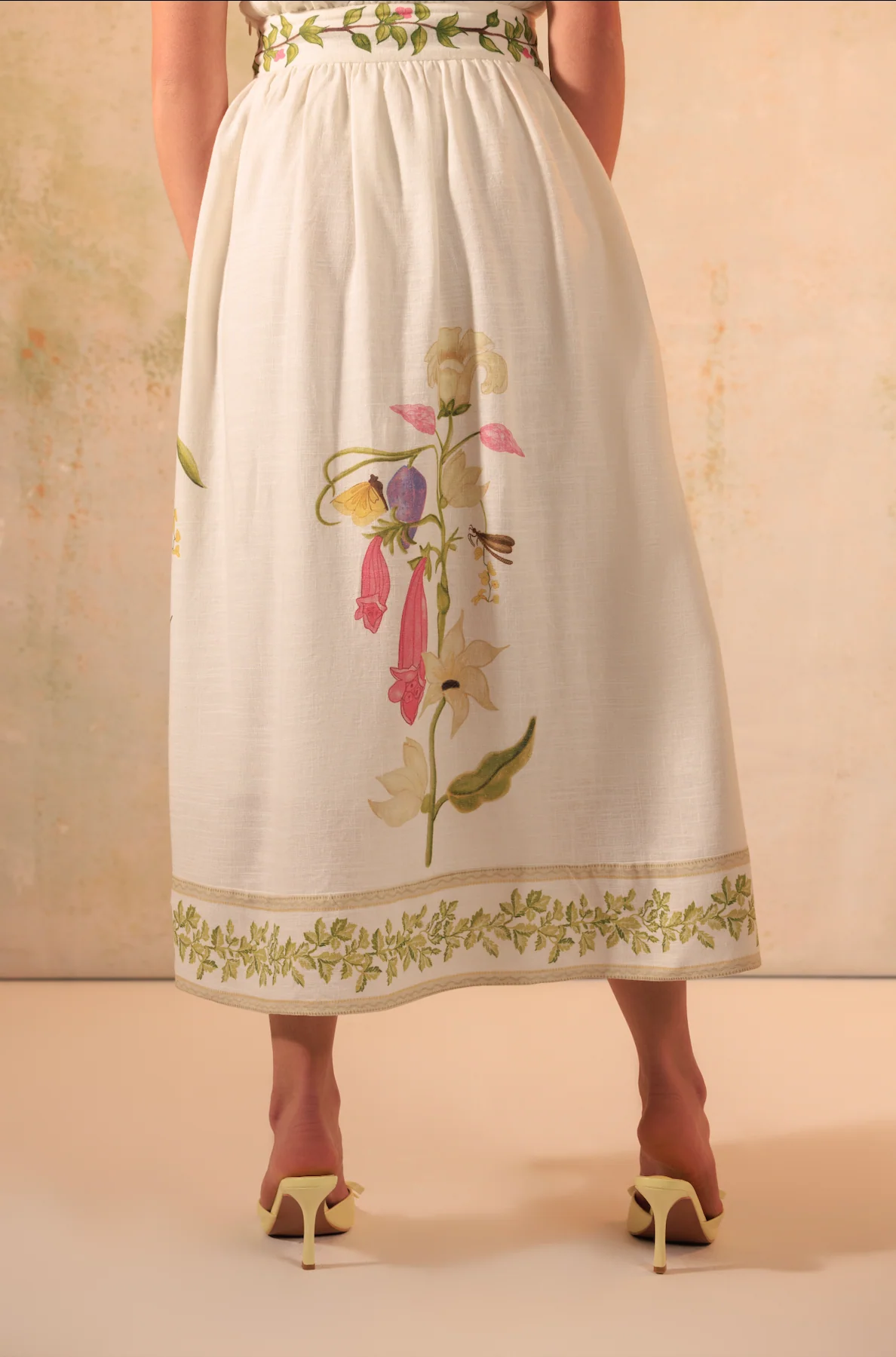 Tropical Harmony: Floral Placement Printed Linen Top & Midi Skirt Set - Image 5