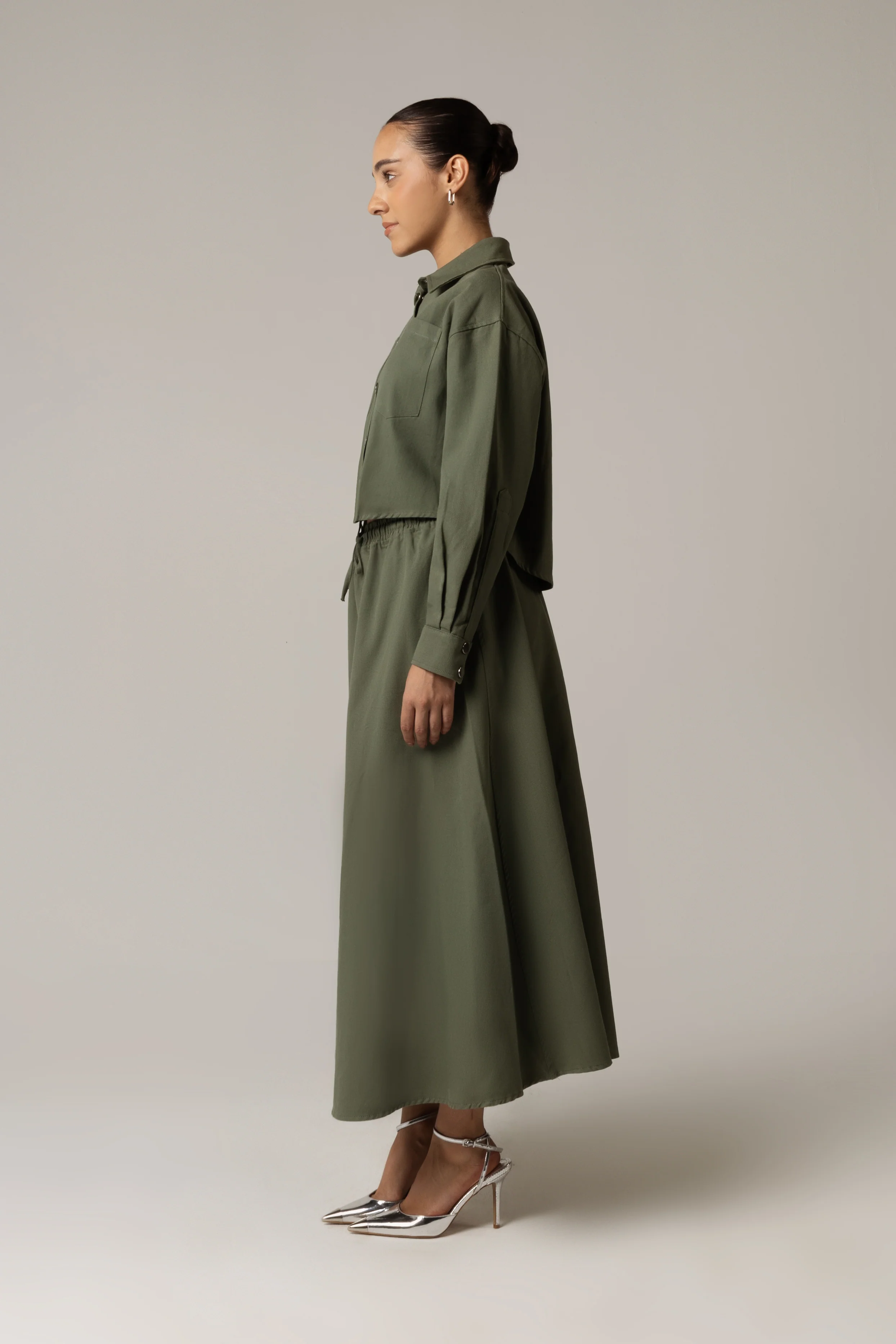 Twill Shirt & Skirt Set - Green - Image 3