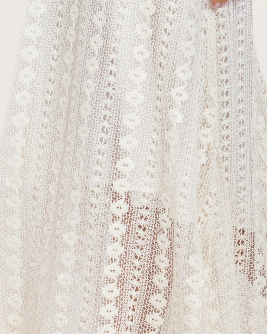 White Embroidered Lace Maxi Kaftan with Handmade Tassels - Image 10