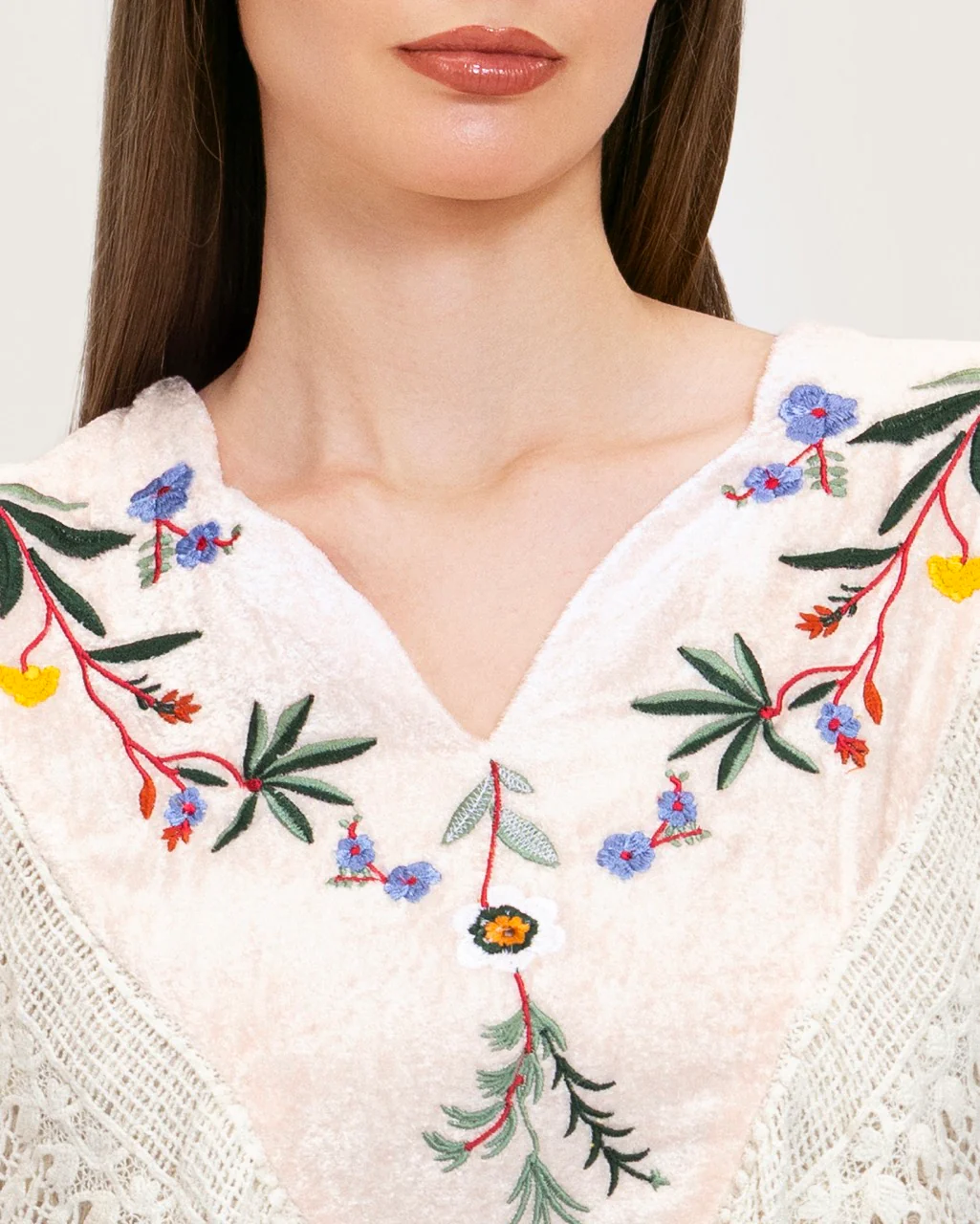 White Embroidered Lace Maxi Kaftan with Handmade Tassels - Image 8