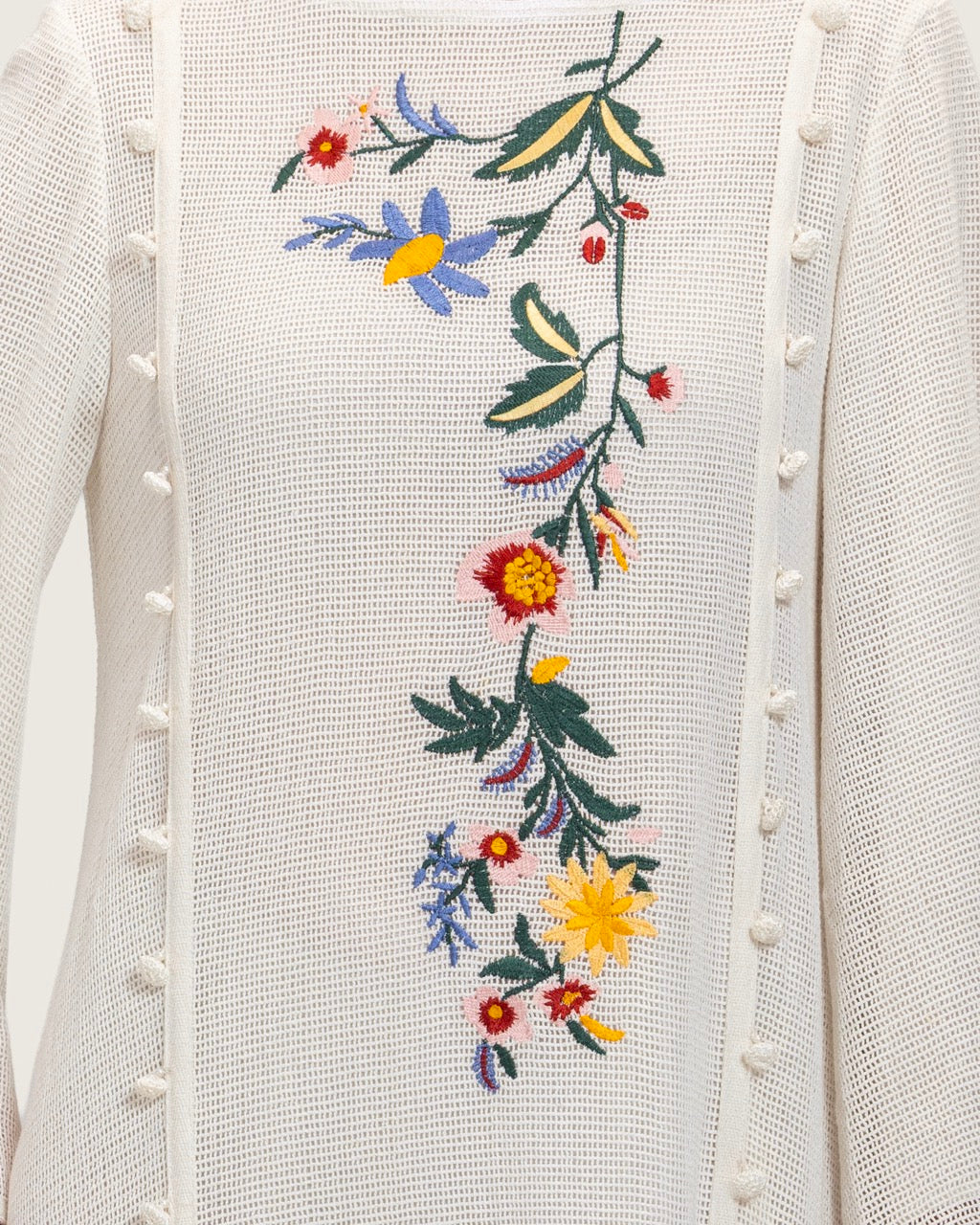 White Maxi Net Fabric Kaftan with Floral Embroidery - Image 10
