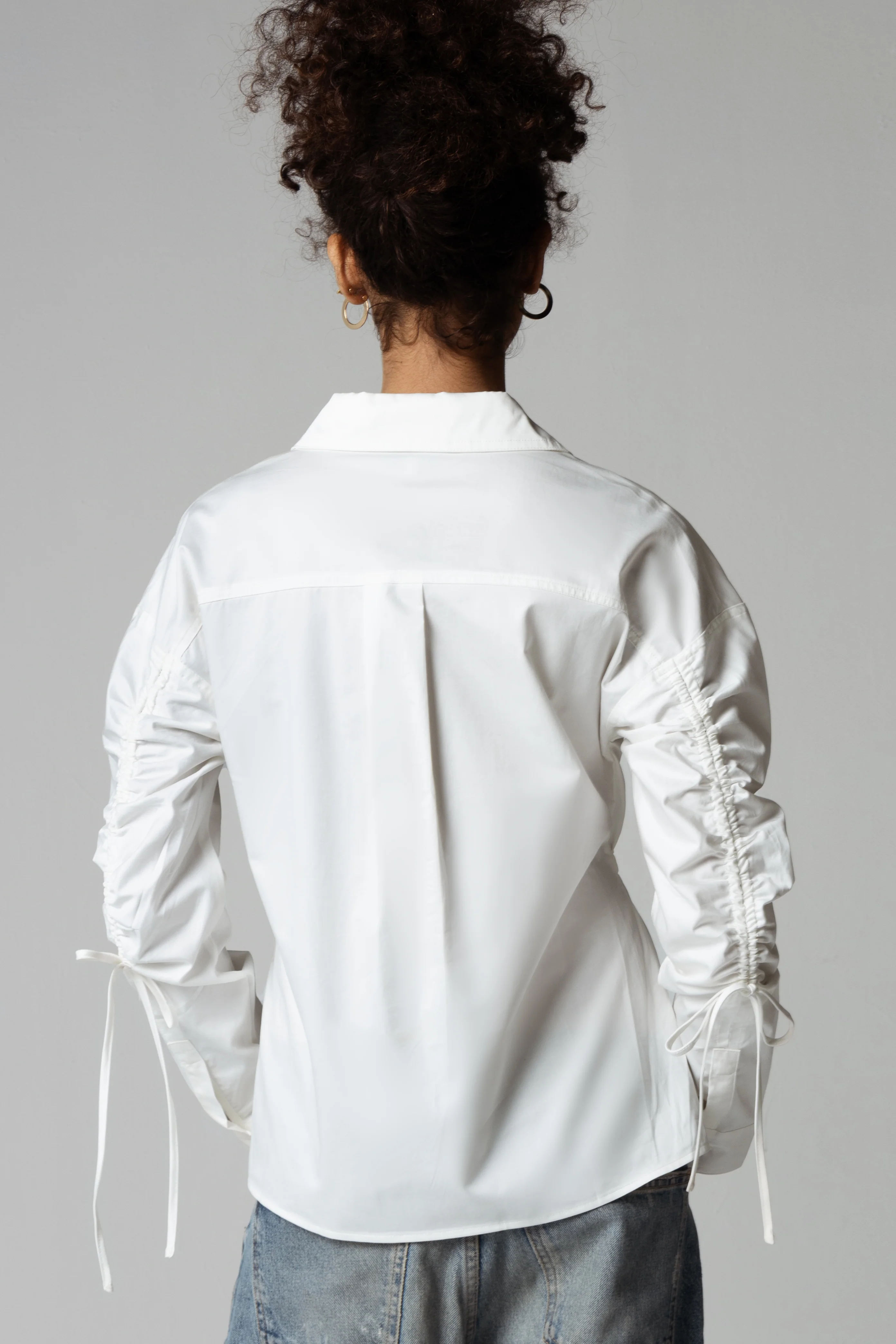 White Poplin Shirt with Drawstring Details - Image 3