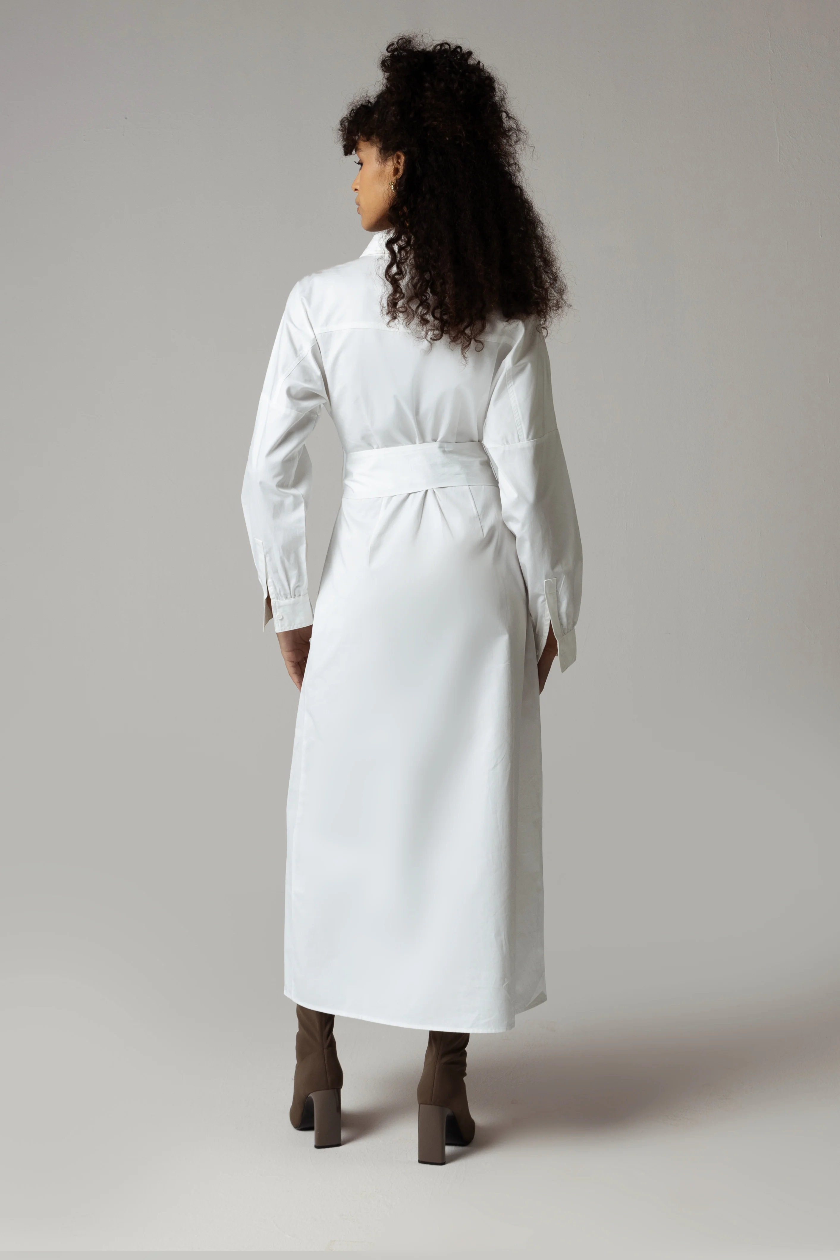 White Poplin Shirt with Tie Belt Dress - Image 3
