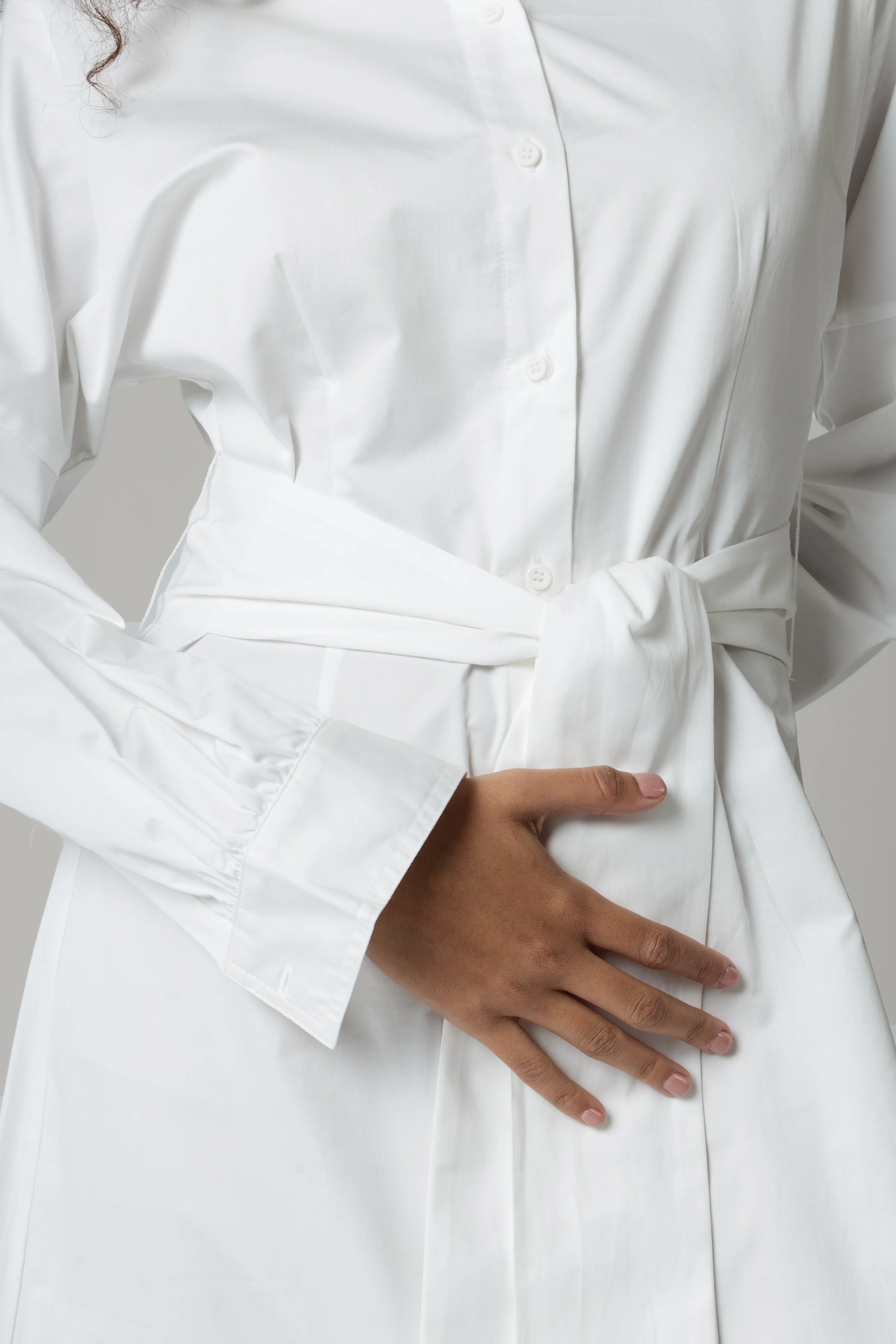 White Poplin Shirt with Tie Belt Dress - Image 4